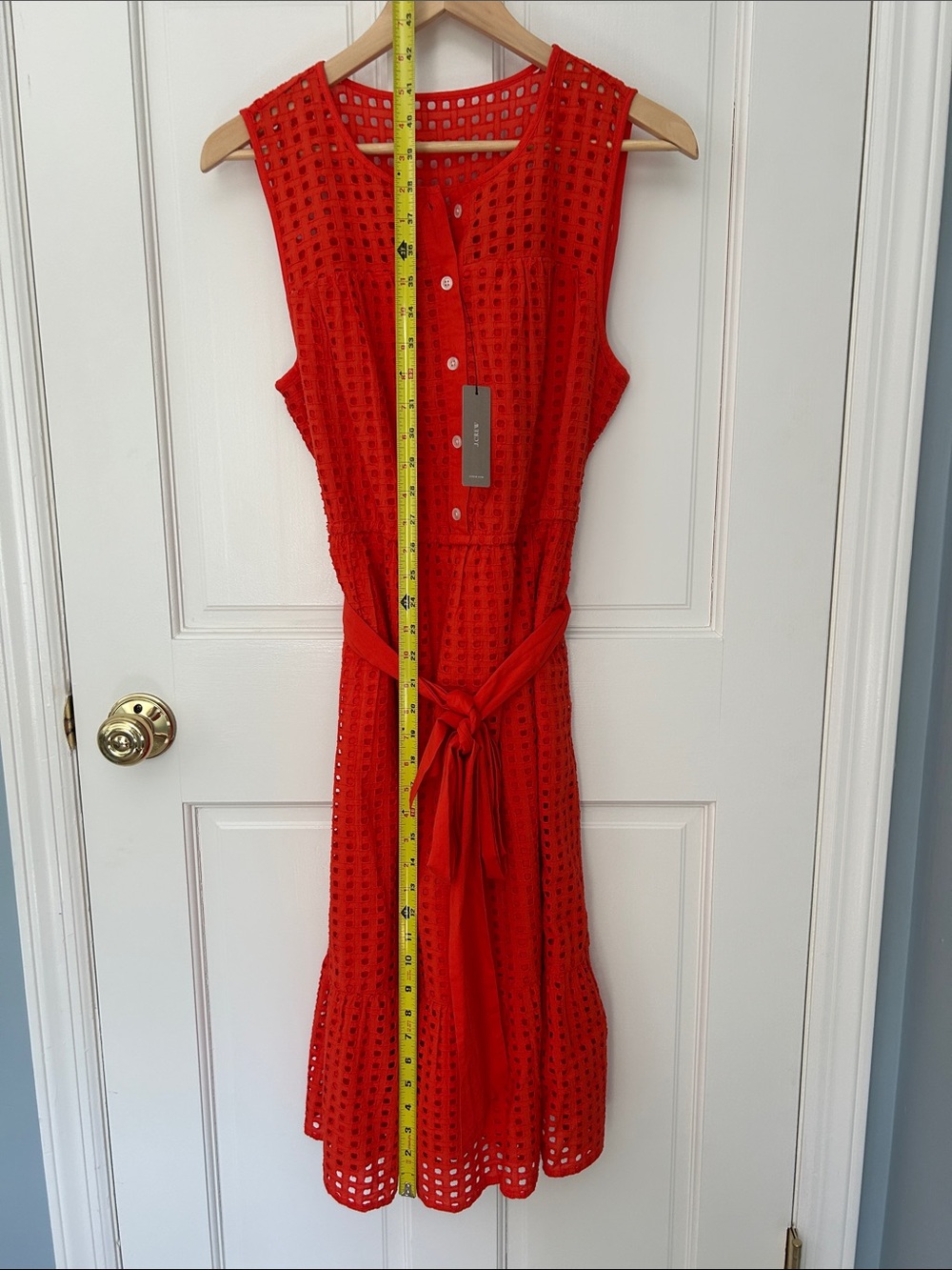 J. Crew New with tags! Red Sleeveless Eyelet Tie-Waist Midi Dress
